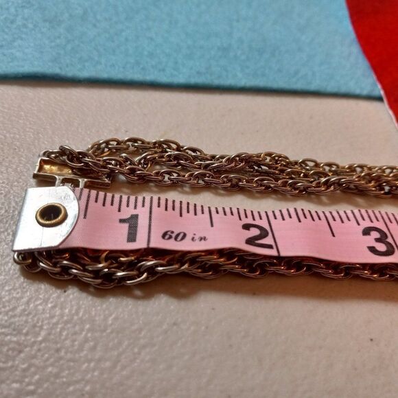 Gold Tone Three Strand Beaded and Oval Disc Necklace Granny Chic - Picture 4 of 5